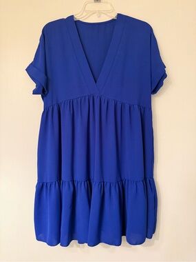 Skue Royal Blue V-Neck Tiered Dress Size S